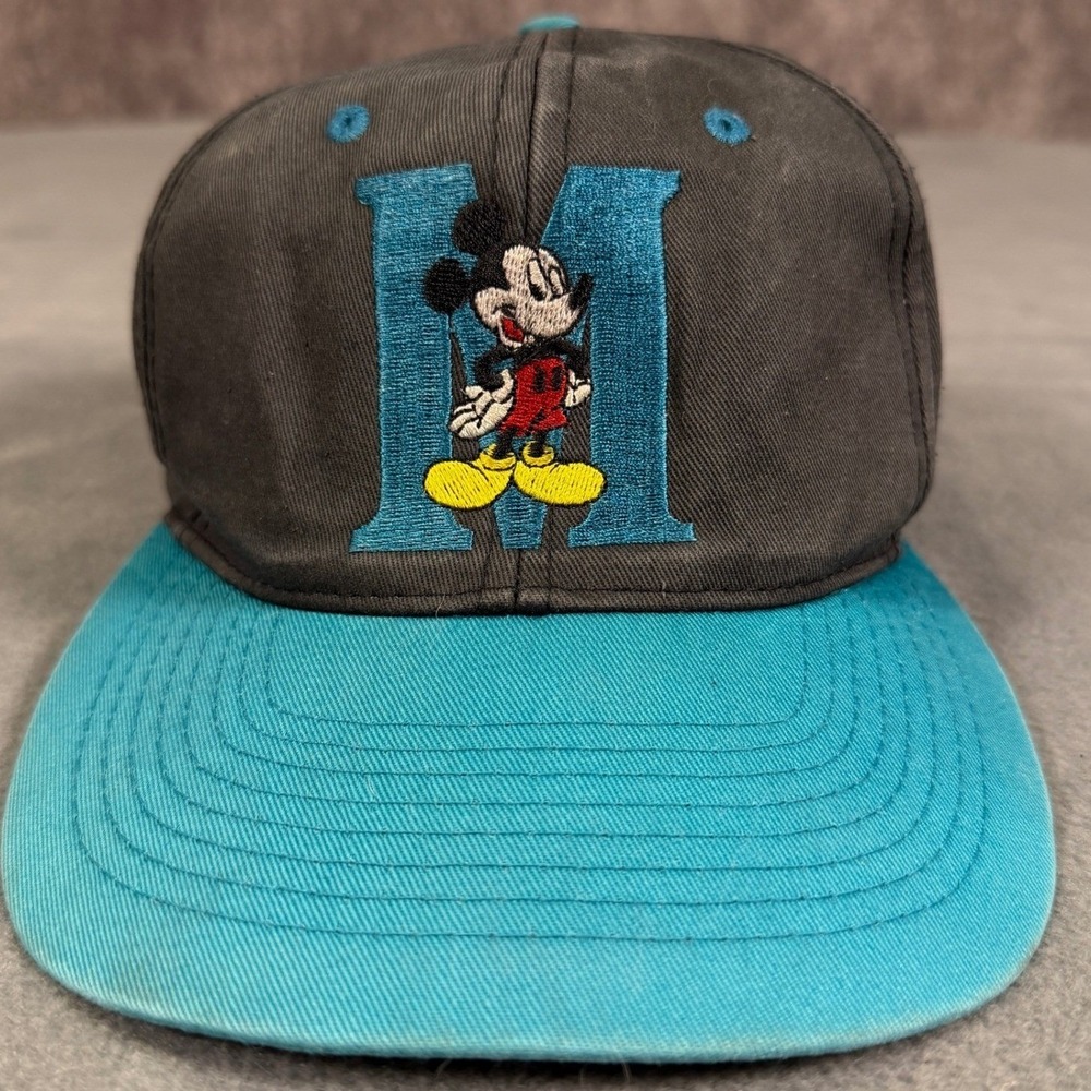Vintage 90s Mickey Mouse Snapback Hat Mickey‎ Unlimited Teal Grey Disney Cap
